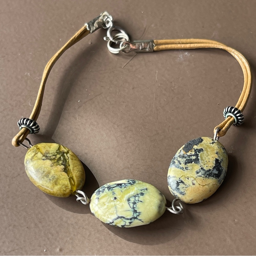 Just a little boho beader bracelet Serpentine leather sterling